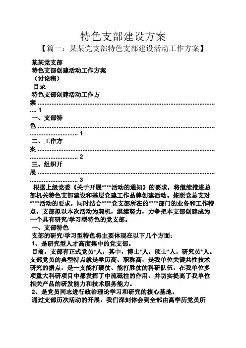 活动方案之特色支部建设方案