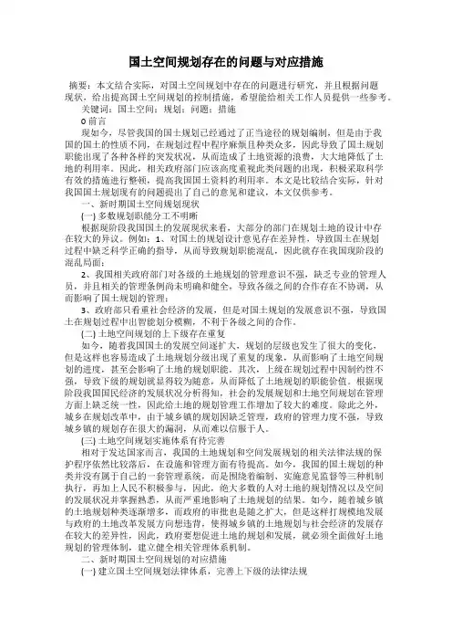 国土空间规划存在的问题与对应措施