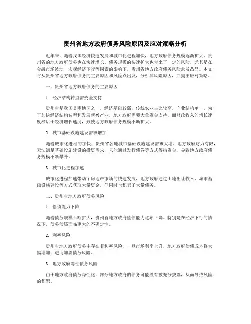 贵州省地方政府债务风险原因及应对策略分析