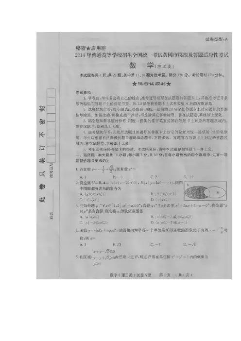 黄冈市2014届高三5月份适应性考试理数试题与答案