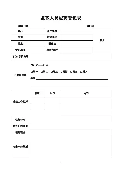 兼职人员应聘登记表