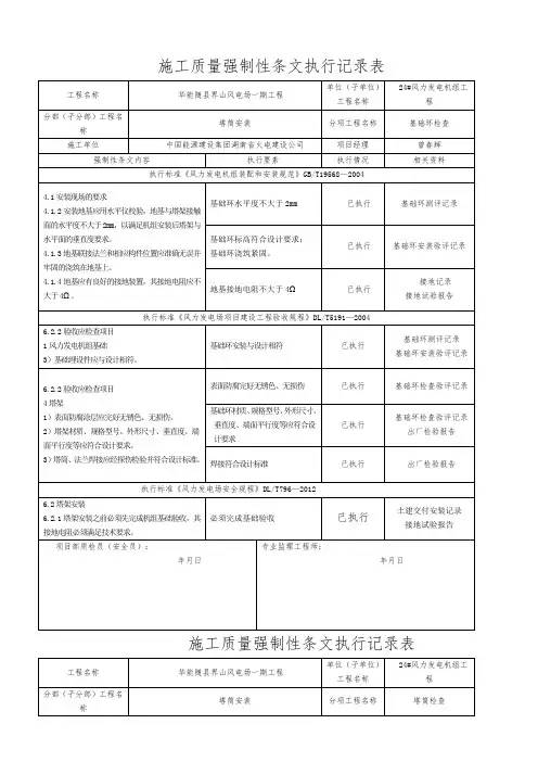 24#风机安装工程施工强制性条文执行记录表(质量)