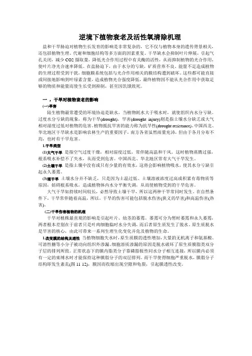 逆境下植物衰老及活性氧清除机理