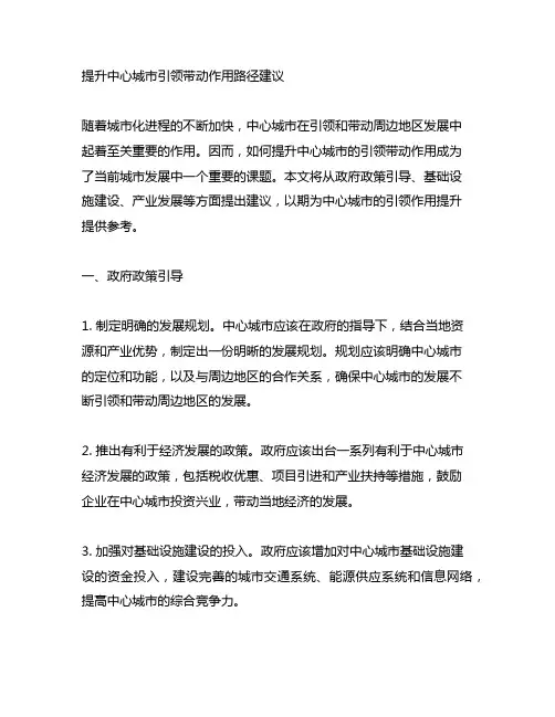 提升中心城市引领带动作用路径建议