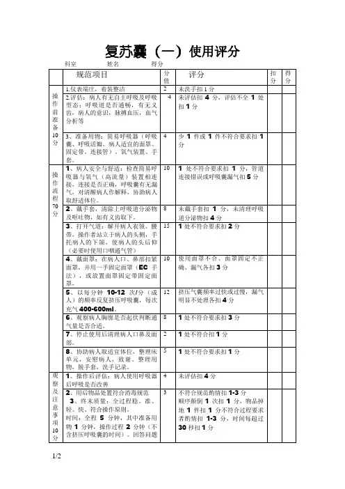 复苏囊的评分标准