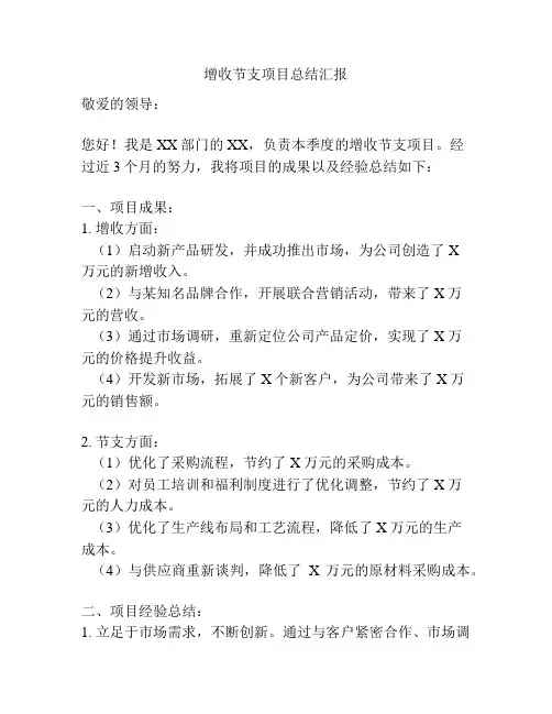 增收节支项目总结汇报