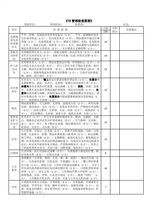 护理质量控制七S标准