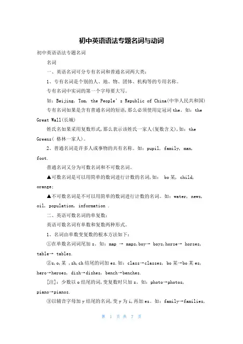 初中英语语法专题名词与动词