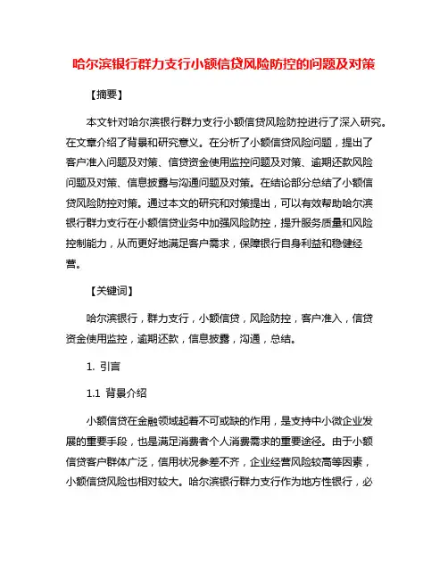 哈尔滨银行群力支行小额信贷风险防控的问题及对策