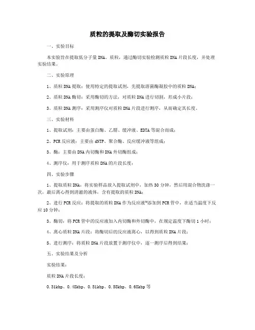 质粒的提取及酶切实验报告