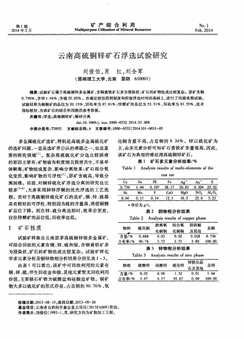 云南高硫铜锌矿石浮选试验研究