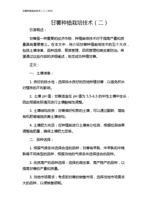 甘薯种植栽培技术(二)2024