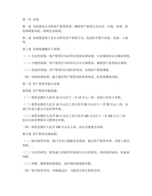 资产租赁合规管理制度范本