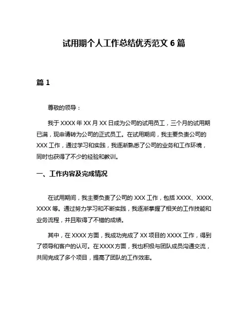 试用期个人工作总结优秀范文6篇