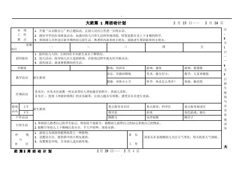 幼儿园大班周计划表超级详细