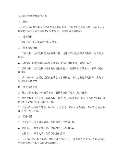 美工岗位绩效奖励制度范本
