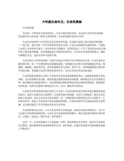 六年级生命作文：生命的奥秘