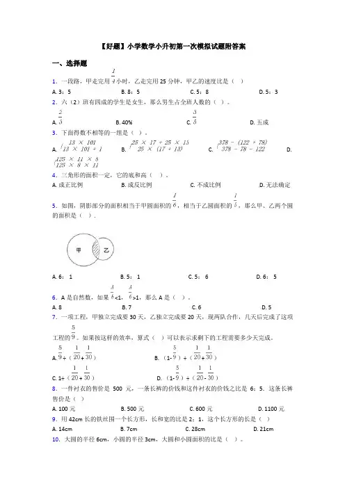 【好题】小学数学小升初第一次模拟试题附答案