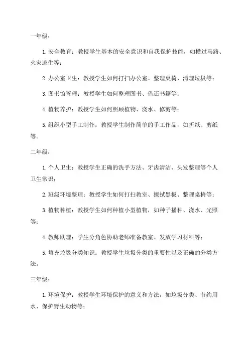 小学一至六年级劳动教学计划清单