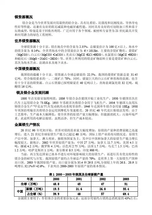 镁资源概况——精选推荐