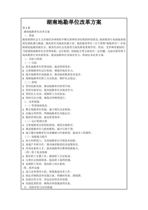 湖南地勘单位改革方案