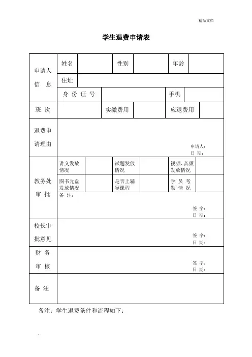 学员退费申请表