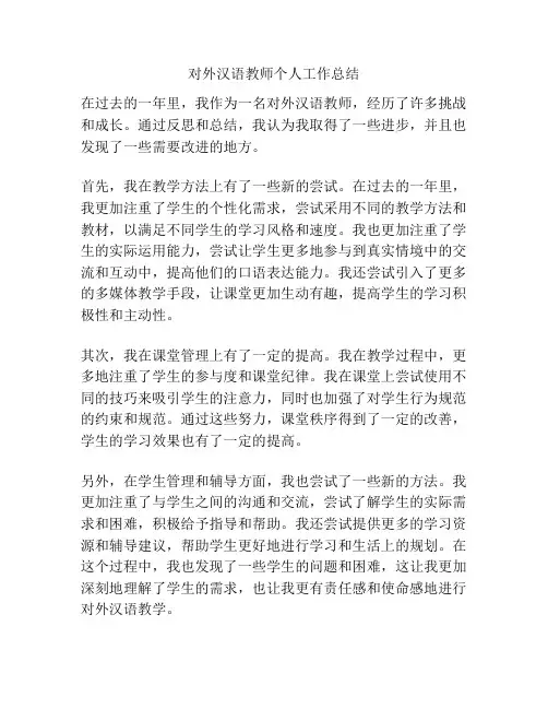 对外汉语教师个人工作总结