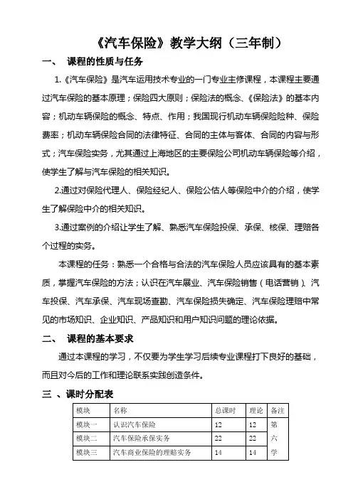 《汽车保险与理赔》技师教学大纲