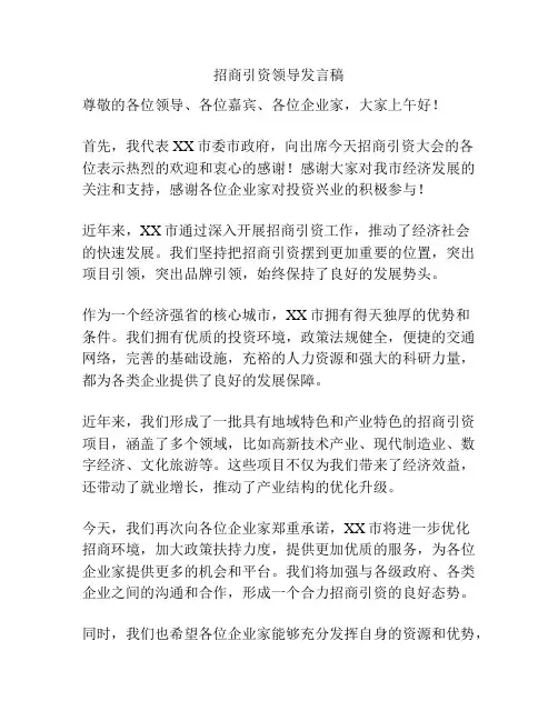招商引资领导发言稿
