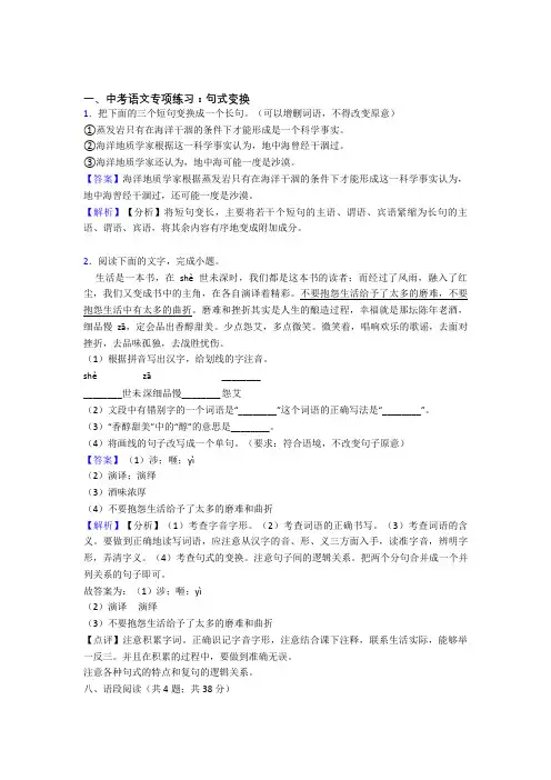 部编初中中考语文句式变换题及解析