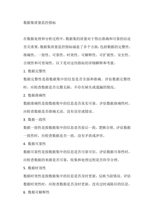 数据集质量监控指标