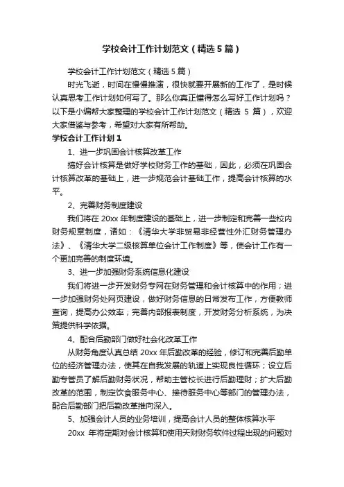 学校会计工作计划范文（精选5篇）