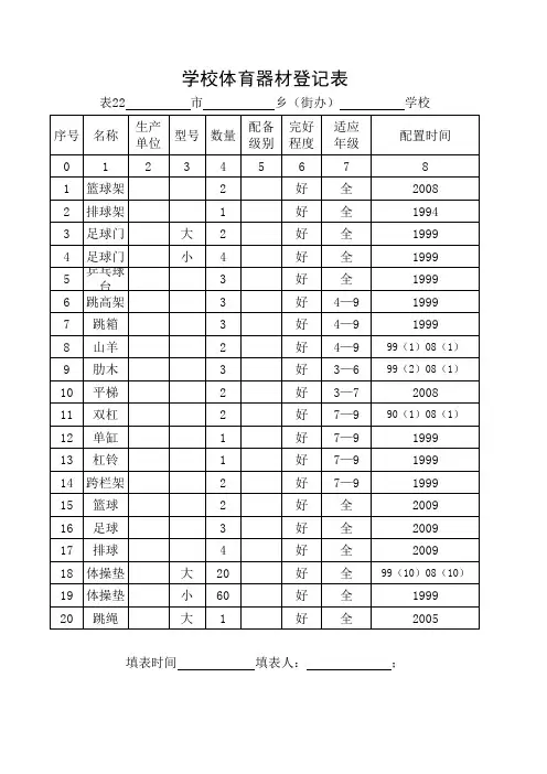 学校体育器材登记表