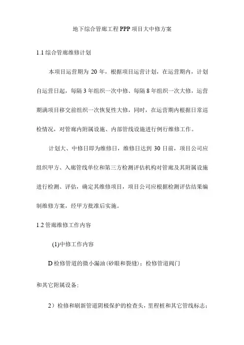 地下综合管廊工程PPP项目大中修方案