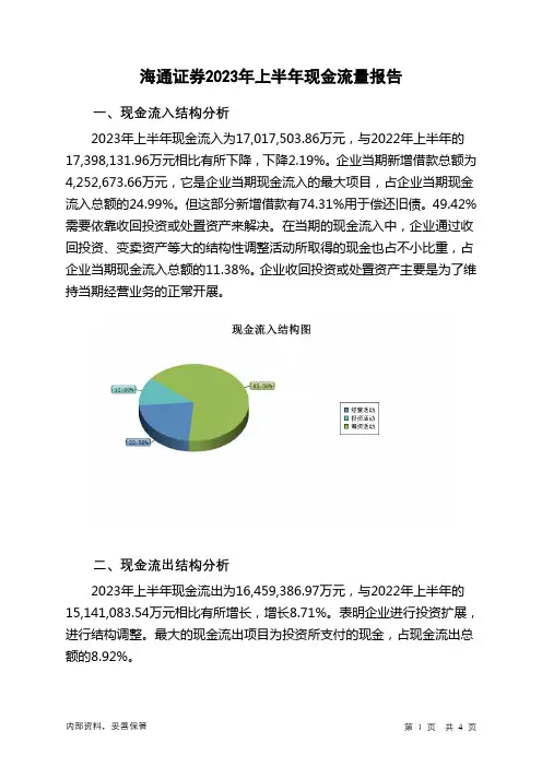600837海通证券2023年上半年现金流量报告