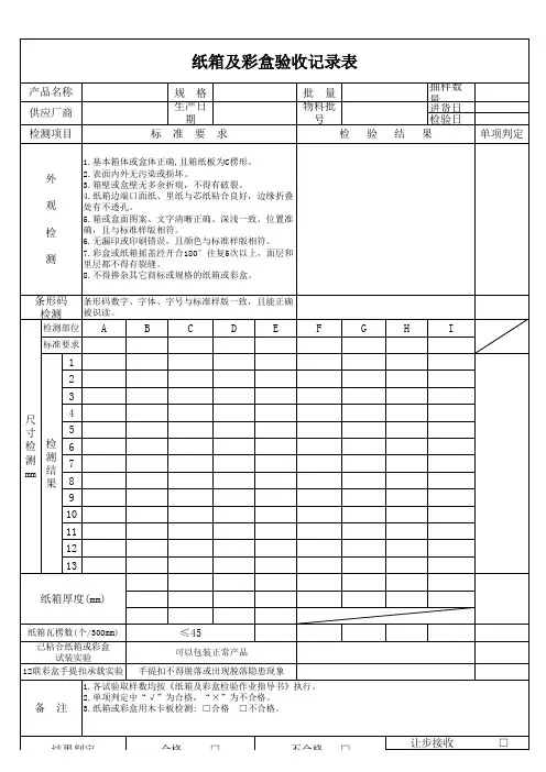 纸箱及彩盒验收记录表