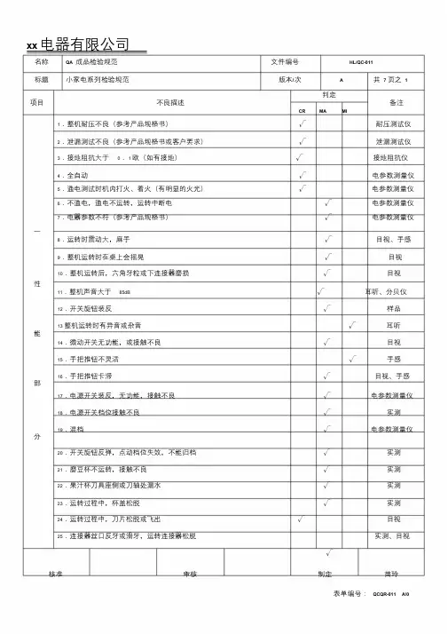 xx电器有限公司-成品检验规范