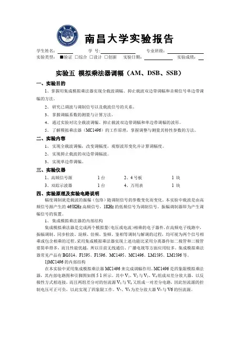 实验五  模拟乘法器调幅(AM、DSB、SSB)