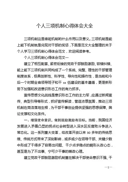 个人三项机制心得体会大全