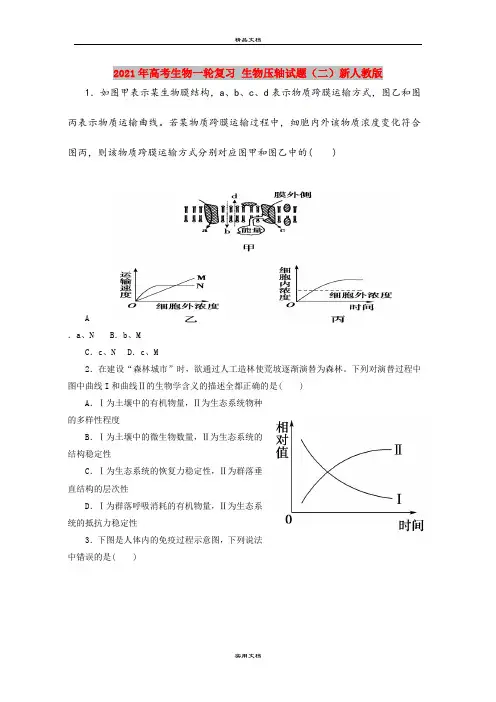 2021年高考生物一轮复习 生物压轴试题(二)新人教版