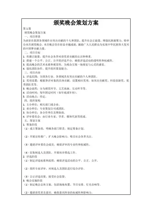 颁奖晚会策划方案