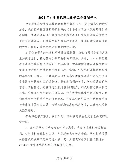 2024年小学微机课上教学工作计划样本（五篇）