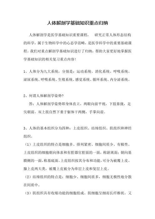人体解剖学基础知识重点归纳