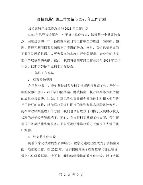 县档案局年终工作总结与2023年工作计划