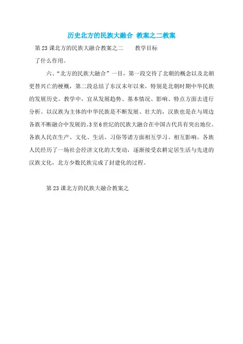 历史北方的民族大融合 教案之二教案
