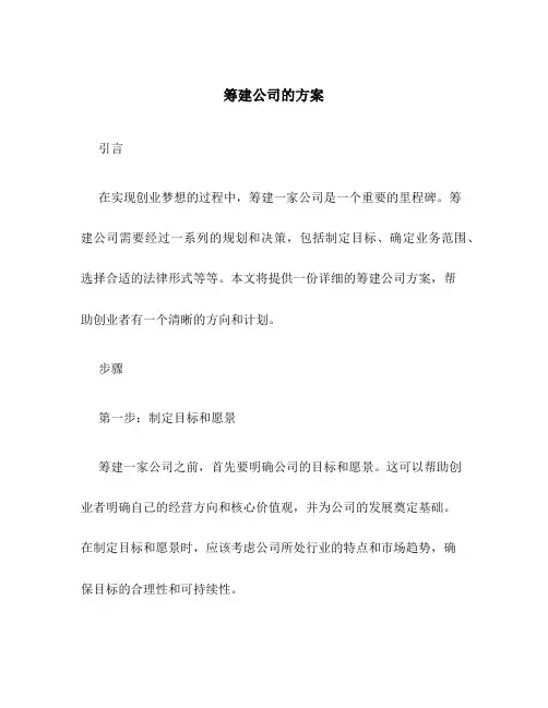 筹建公司的方案