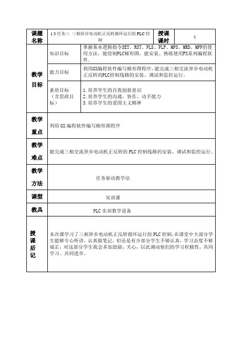 1.3项目一任务三 三相异步电动机正反转循环运行的PLC控制