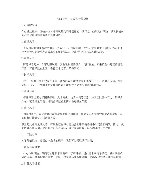 创业计划书风险和对策分析