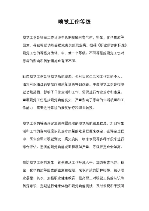 嗅觉工伤等级
