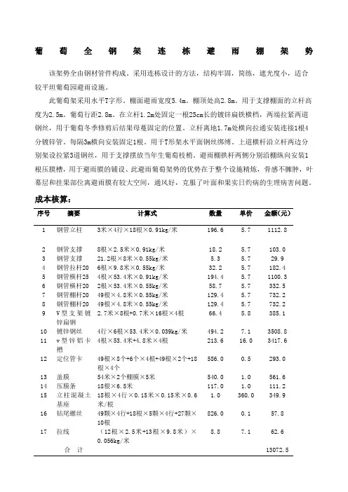 葡萄全钢架连栋避雨棚架势